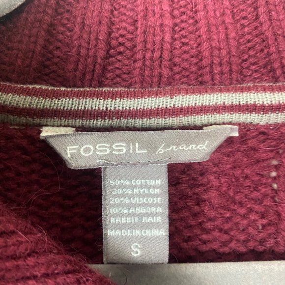 Fossil Brand Mens Burgundy Red Pullover Cable Knit Fisherman Sweater Size S Ango - Picture 7 of 12